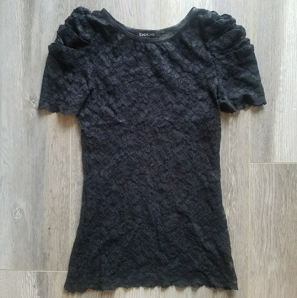 Bebe Black Lace Short Sleeve Top